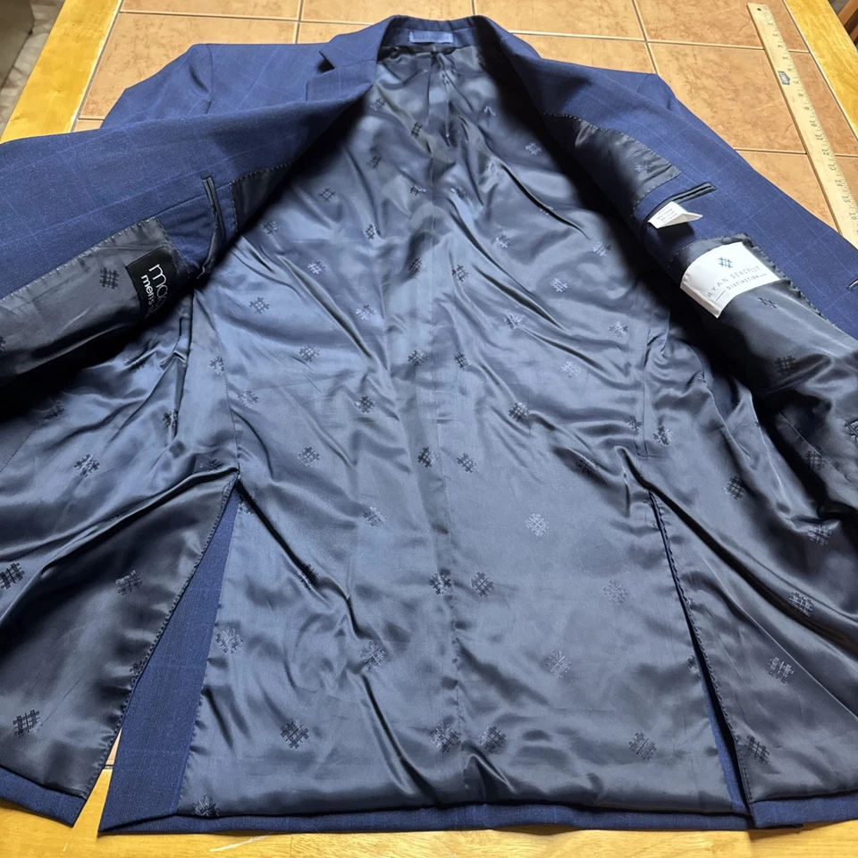 Ryan Seacrest 2 Piece Suit Men Sz 40L Jacket Pants 32 x 30 Blue Plaid Blazer - Image 3 of 4