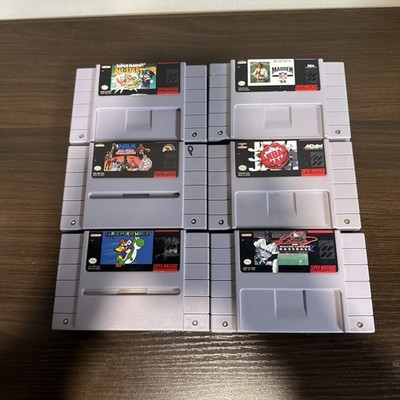 SNES 6 Game Lot Untested Super Mario World NBA Jam Super Mario All Stars Madden 