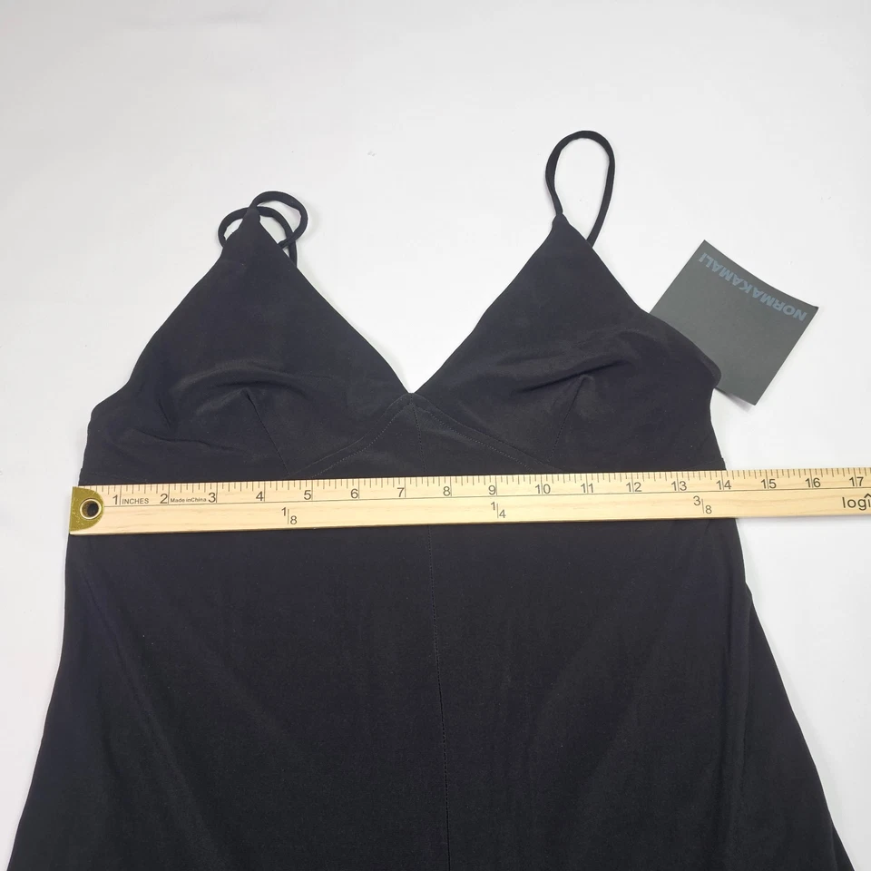 Mono Norma Kamali Slip Nuevo con Etiquetas Para Mujer Mediano Negro Pierna Ancha Drapeado Cuello en V Foto 4 de 4