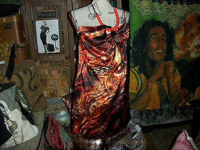 ZIZZI Hot Burnt Orange+Black Halter Dress Size S NWT