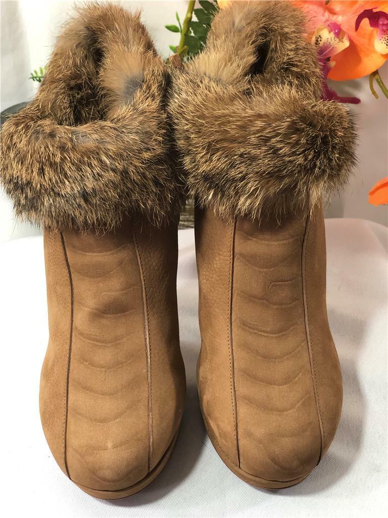 Stivaletti alla caviglia nuovi WOB Yves Saint Laurent YSL ""TRIBUTE"" in pelliccia marrone pelle scamosciata EU39 US9