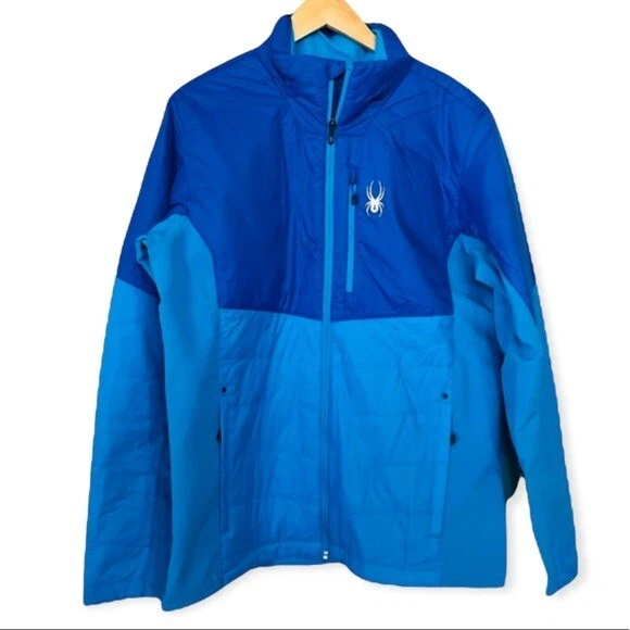 Spyder Mens Size LARGE Glissade Insulator Blue Jacket Pockets $179 Zipper NWT