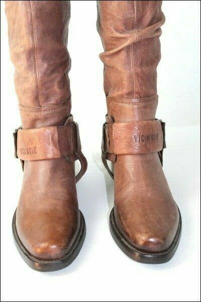 Bottes Cavalières En Cuir Plissé Vic Matie - Marron Cognac - Pointure 35 - Occasion Très Bon État