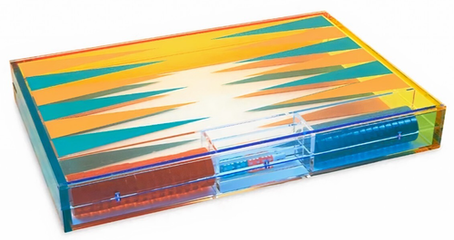 Tizo Lucite Backgammon Set Multicolor Turquoise Orange - Picture 2 of 6