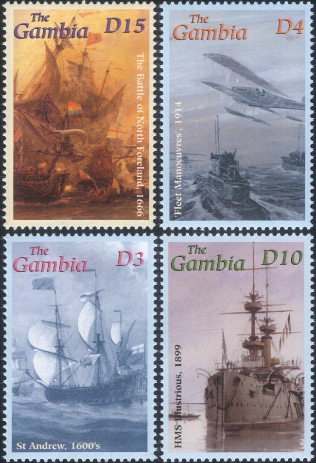 Gambia 2001 Royal Navy/Naval/Ships/Boats/Planes/Transport/Art 4v