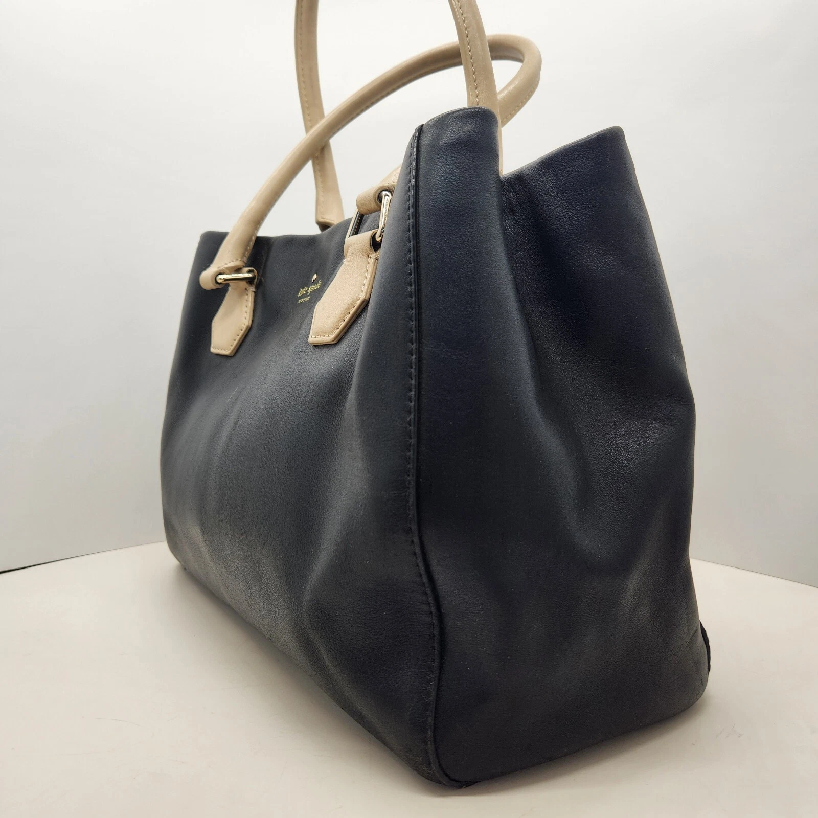 Borsa tote Kate Spade nera pelle panna manici Catherine Street Wensley preppy