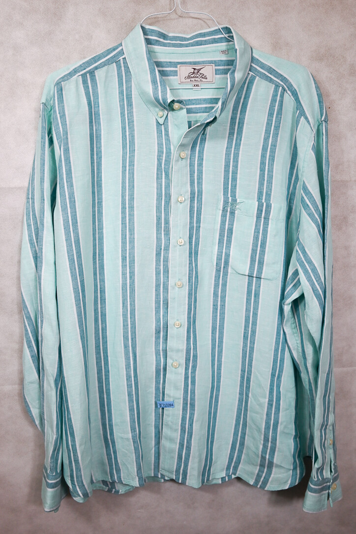 Madda Fella Key West Men's Blue Stripe 100percent Linen Casual Shirt XXL 19x38