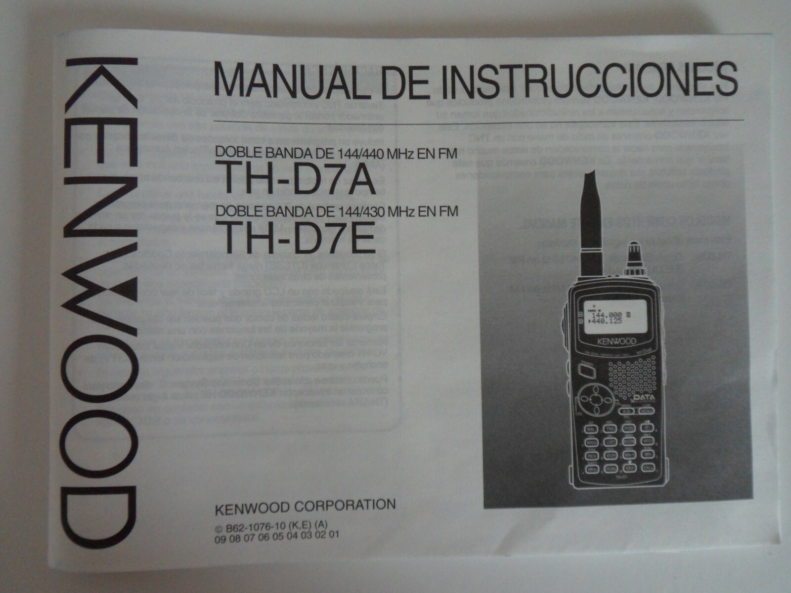 KENWOOD THD7A/E (GENUINE PRINT FRENCH MANUAL ONLY)........RADIO_TRADER