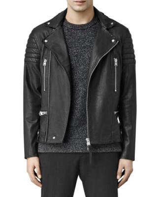 ALL SAINTS 'Mishima' Men's Leather Jacket Biker Quilted - Black