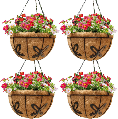 Outdoor Metal Hanging Planters Basket (4Pack, 14 Inch) Hanging Baskets for Plant