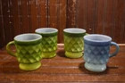 FIRE KING KIMBERLY DIAMOND MILK GLASS PEDESTAL COFFEE MUG LOT OF 4 VINTAGE 1960s