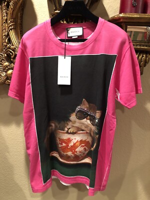 GUCCI イグナシモンレアル コラボ ピンク キャット Tシャツ 100% Authentic GUCCI Pink Ignasi Monreal Print T-Shirt $830+Tax