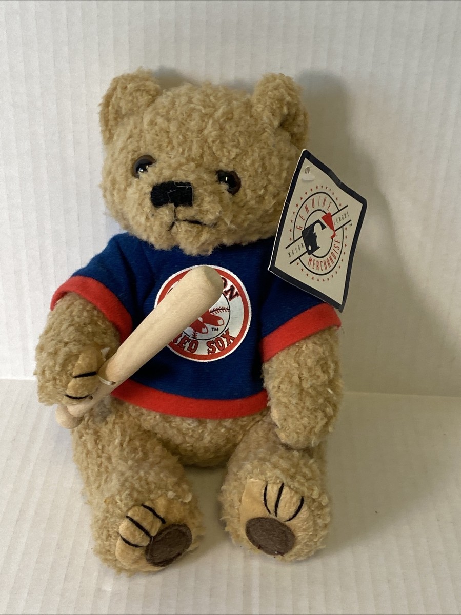 Vtg Boston Red Sox Plush Stuffed Teddy Bear w/ Baseball Bat Good