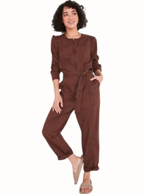 Old Navy Womens Brown Zip Front Utility Long-Sleeve Belted