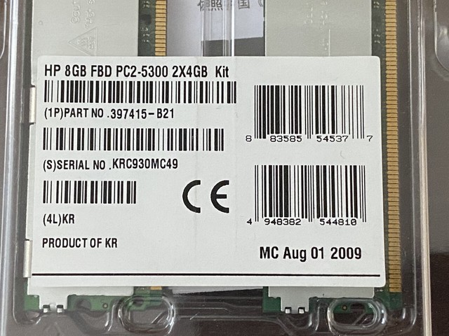 Mémoire RAM 8 Go (2x4 Go) HP Proliant DL380 G5 - DDR2 - Serveur - Neuf Sous Blister