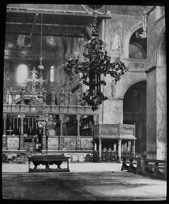 ANTIKE magische Laterne Dia APOSTELSCHIRM ST MARKEN VENEDIG UM 1890 ALTES FOTO ITALIEN