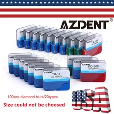 100Pcs AZDENT Dental Diamond Burs High Speed Handpiece Friction Grip 20 Types