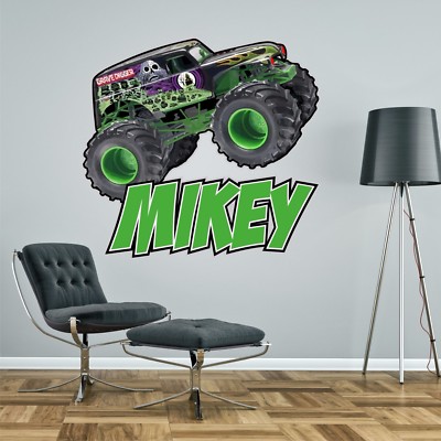 MONSTER TRUCK PERSONALISIERTES WANDTATTOO Kinder Jungen Schlafzimmer Abziehbild Kunst Wandbild