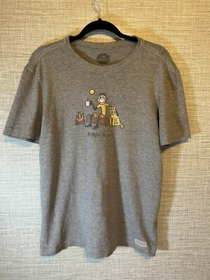T-shirt Life Is Good Homme Happy Hour Camp Dog – Gris – Manches Courtes NEUF