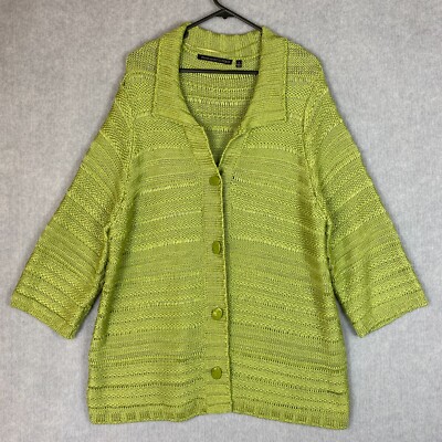 Marco Polo Cardigan Womens Medium 4 Green Knitted Button Up Boxy Fit Heavy Knit