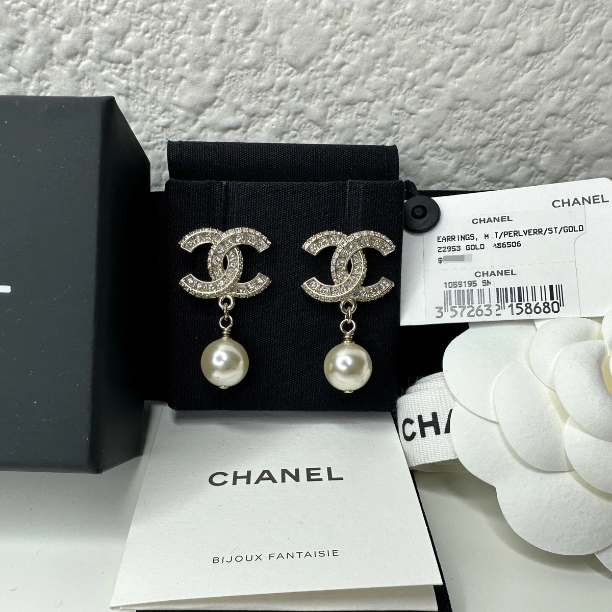 Buy Luxurious CHANEL CC Crystal & Dark Pearl Earrings