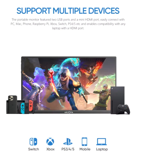ARZOPA Portable Monitor, S1 Table 15.6'' 1080P FHD, USB C HDMI , Laptop Xbox PS5 - Image 2 of 4