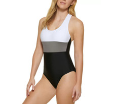 Calvin Klein Colorblocked Cross-Back One-Piece Swimsuit Multi Size 12  4217