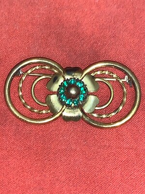 ANTIQUE L S co Louis Stern 1/20 12K Gold Filled Brooch Pin Green Stones 