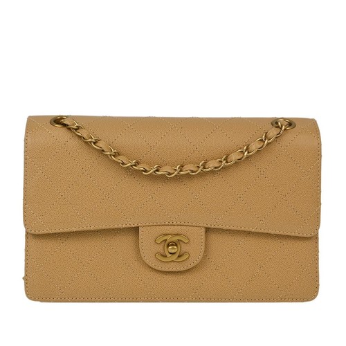 Chanel Beige Calfskin Medium Classic Single Flap Shoulder Bag 152776