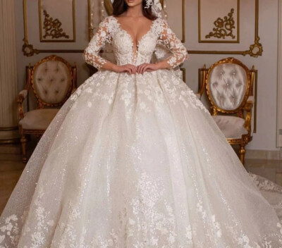 ebay vintage lace wedding dress Vintage Lace Wedding Dresses Beading Shinny Tulle Long Sleeves Bridal Gowns