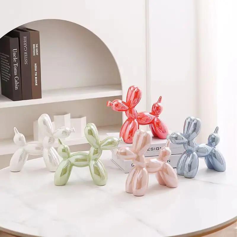 Modern Smooth Ceramic Multicolor Dog Figurine with Free Stand Novelty Animal Decor