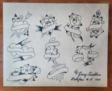 1989 Jerry Swallow Paul Rogers Tribute Traditional Style Tattoo Flash Sheet N.S.