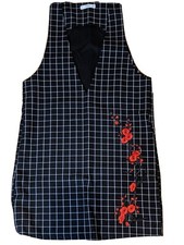 Mango Size 6 Black Checked Red Flower Patterned Pinafore Dress