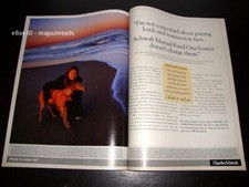 vintage CHARLES SCHWAB 2-Page PRINT AD 1999 woman on beach with her GREYHOUND