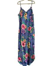 Vintage Nightgown Size Small Long Purple Floral CALIFORNIA DYNASTY Satin