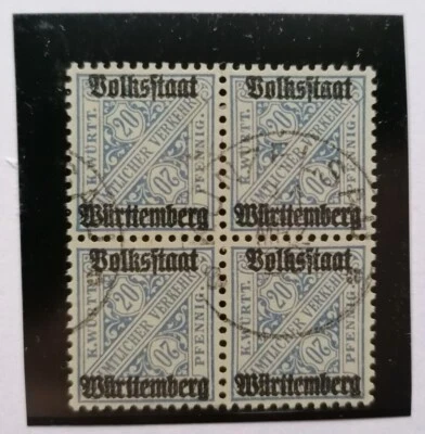Altdeutschland Württemberg 20 Pfg blau 4xBlock BPP Mi 264a Stempelung Kunzelsau - Bild 1 von 2