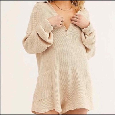 Free people picnic sweater romper Small Neutral | eBay
