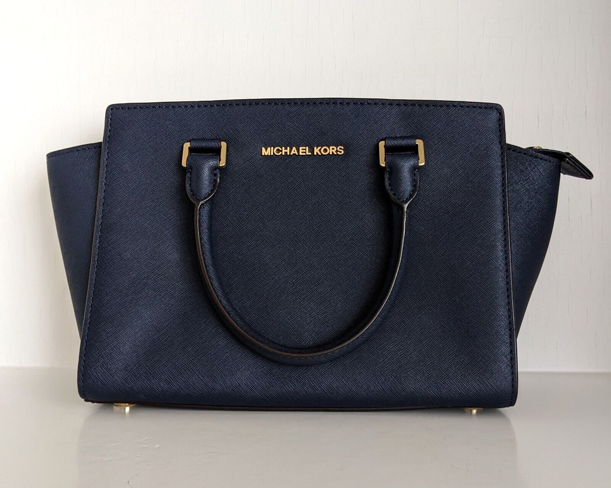 Michael Kors 30s3glms2l Selma Medium Satchel Navy Leather Handbag
