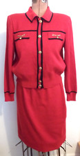 Red MITA 2 pc Lg Slv Collar Knit Metal Button SWEATER  SKIRT Suit/Size 8 Petite