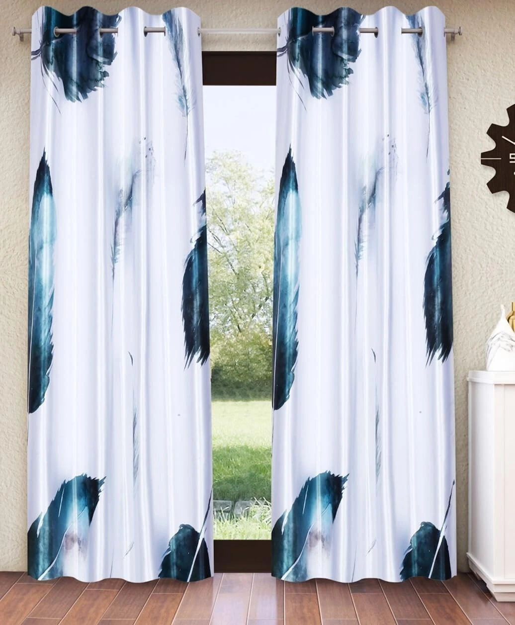 New 2 Pieces Leafy Whispers Eyelet Polyester Door Curtains Set - 7 ft