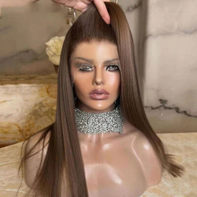 MISSWEN Brown Long Straight Heat Resistant Synthetic Hair Frontal Lace Wig