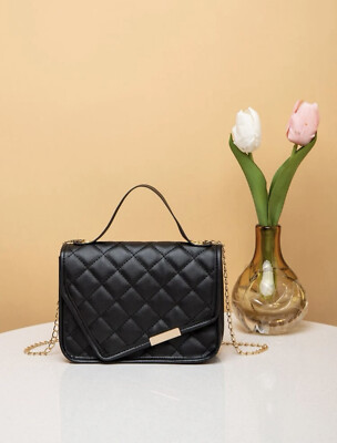 Damen Handtasche Kunstleder Schwarz Gesteppt 1A Qualität