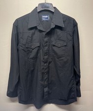 Wrangler Long Sleeve Pearl Snap Shirt Cowboy Cut X-Long Tails 17.5-35 Black