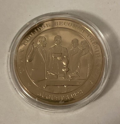 1923 Calvin Coolidge Becomes President Mint Solid Bronze Commemorative Coin 