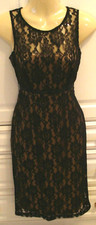 Women's South Black Lace Overlay Gold Shell Sleeveless Party Dress 6 UK 32 Eur