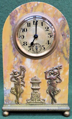 Französische PATENTE vergoldete Crema Valencia Marmormanteluhr Anfang 1900