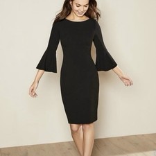 Calvin Klein Black Bell Sleeve Stretch Crepe Sheath Dress Size 10