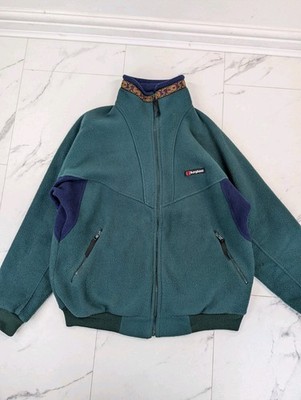 Vintage Berghaus Mojave Fleece Jacket Mens Large Green Made In UK Aztec Collar 