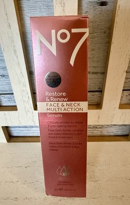 No7 Restore & Renew Face & Neck Multi-Action Serum 1.69oz 50ml New In Box
