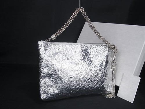Jimmy Choo Callie PVC Fringe Chain Clutch Bag Silver Women Used Authentic